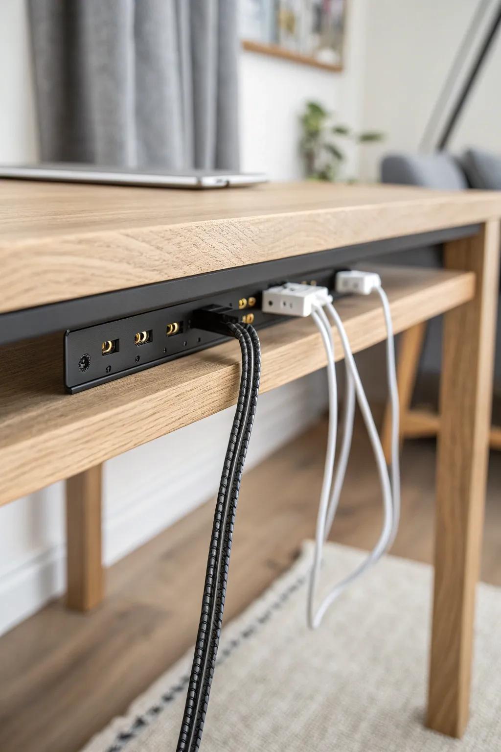 Hide cables the elegant way with an under‑desk rail—instant magazine‑clean desk vibes.