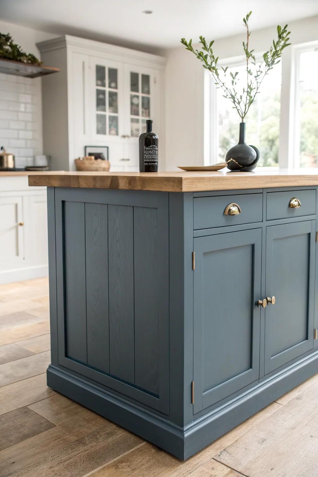 Slate blue-gray island: a soft moody neutral that feels calm, coastal, and beautifully crafted.