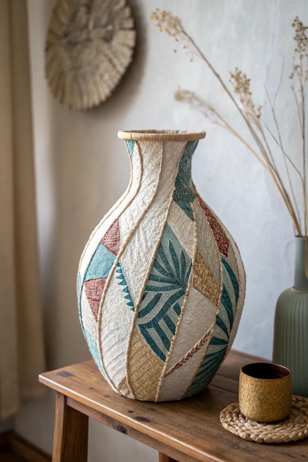 Elevate your decor with a touch of handcrafted elegance: Fabric Mache Vase Delight.