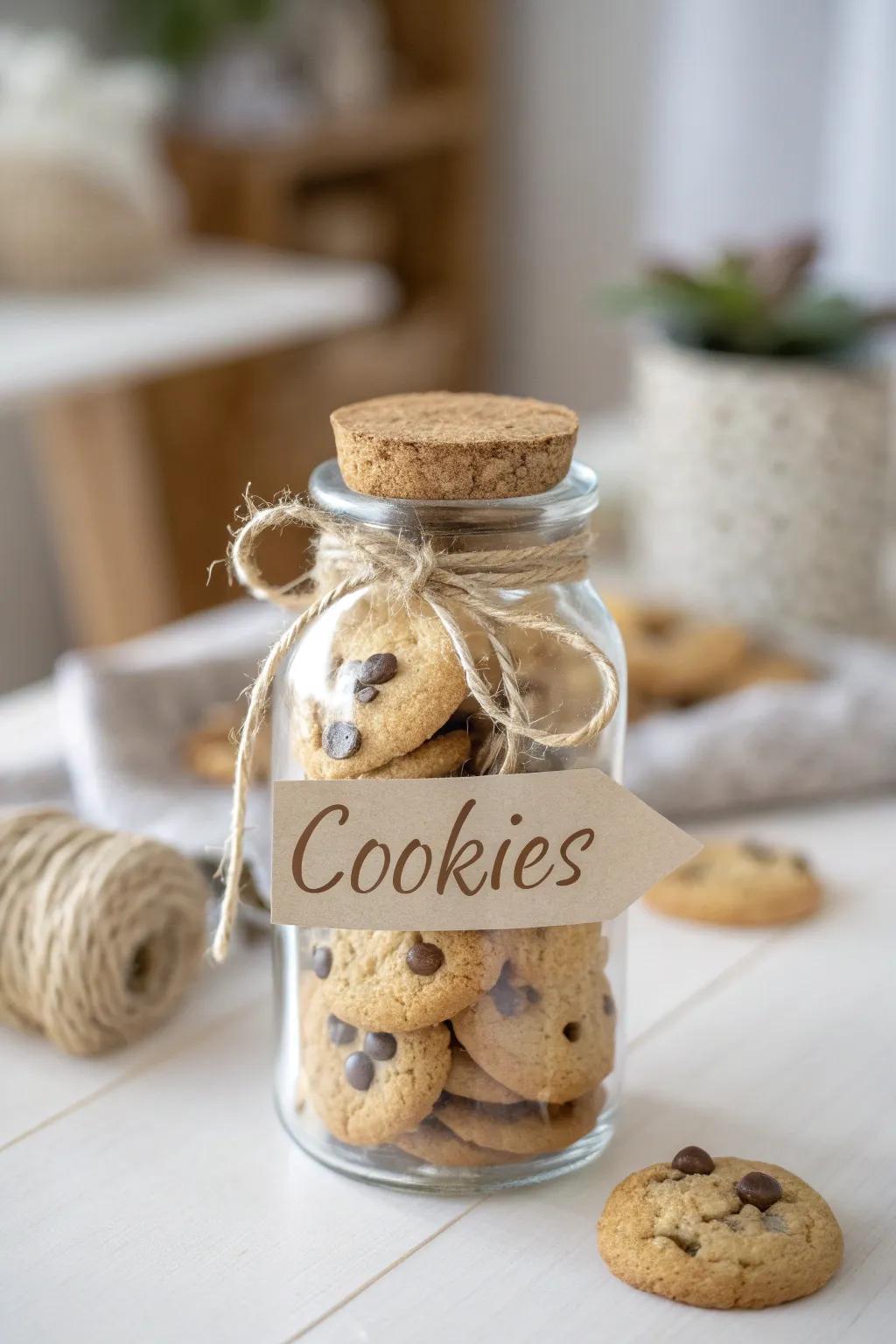 Send your guests off with love in a jar—homemade cookies wrapped in minimalist elegance!