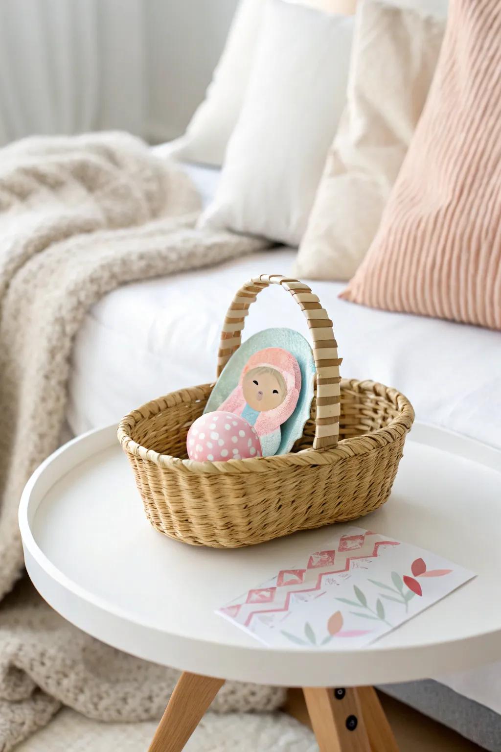 Discover the charm of simplicity with this Moses in a Basket craft, blending natural beauty and bold colors for a striking centerpiece.