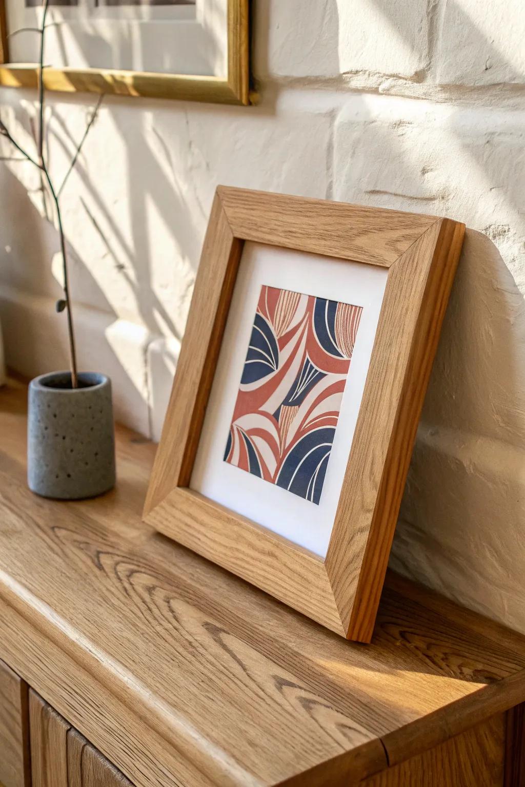 Wide-plank oak frame with softly rounded corners—turn a small print into a bold entryway statement.