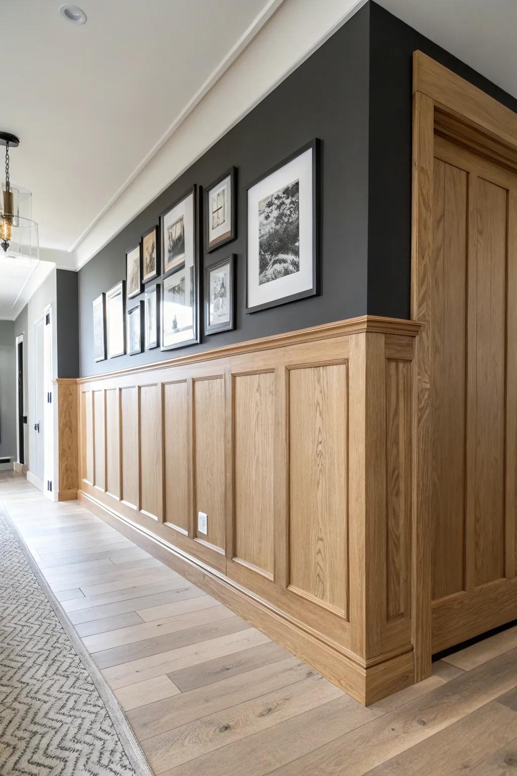 A single floor-to-ceiling oak statement panel makes your entry feel grand—simple, not busy.
