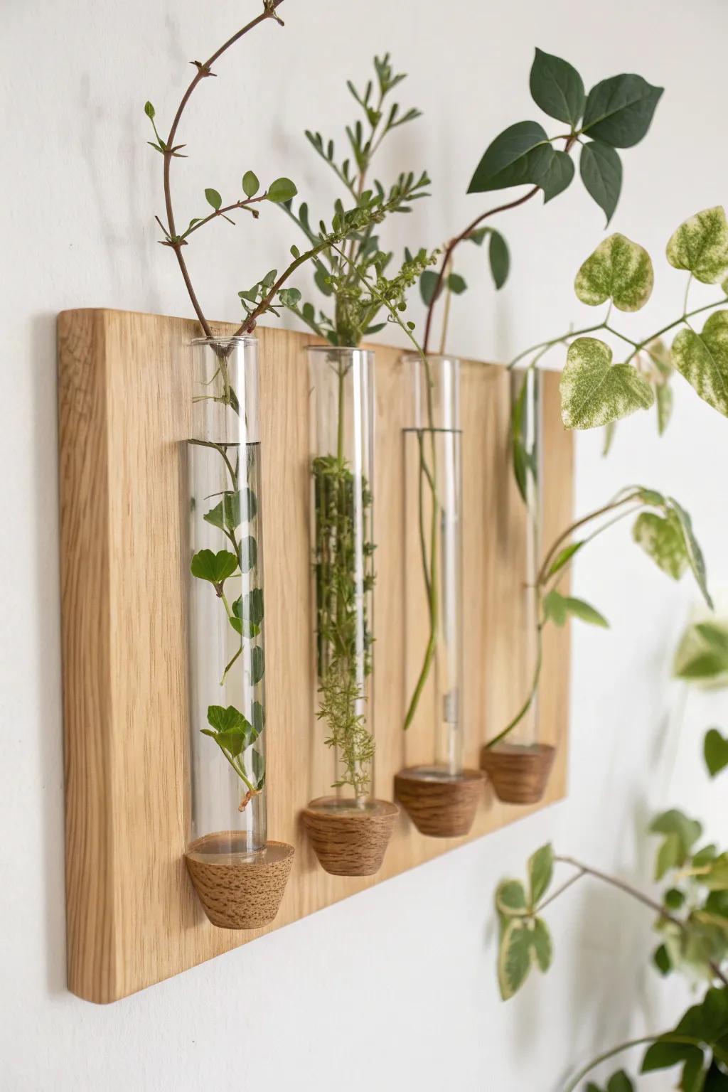 Transform your hallway into a botanical gallery with this chic wall-mounted propagation station.