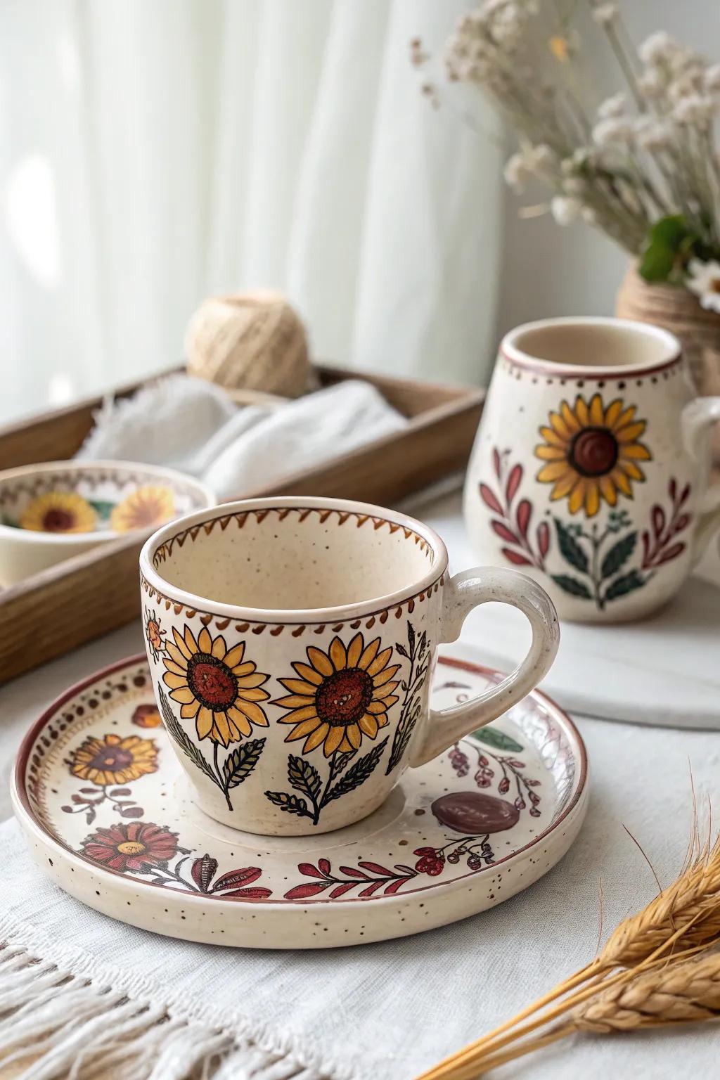 Bring the warmth of summer into your home with this stunning sunflower-themed pottery set.