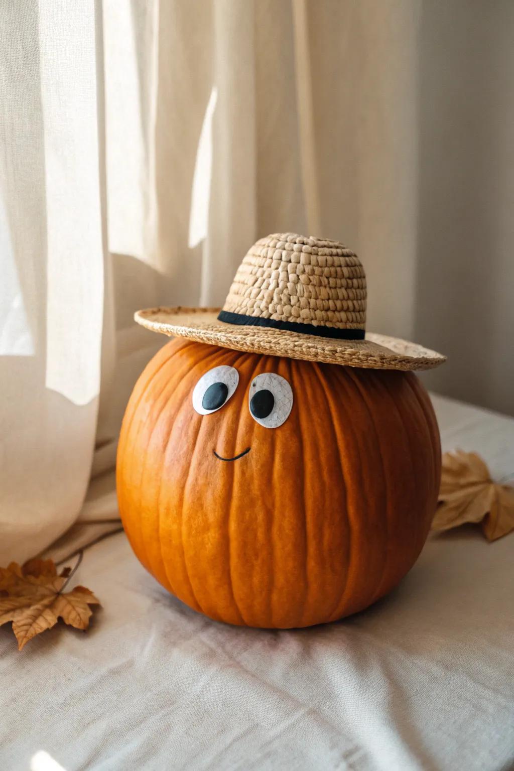 Turn your pumpkin into a Halloween masterpiece with just a pair of googly eyes! 🎃👀 #MinimalistMagic #ScandiBoho