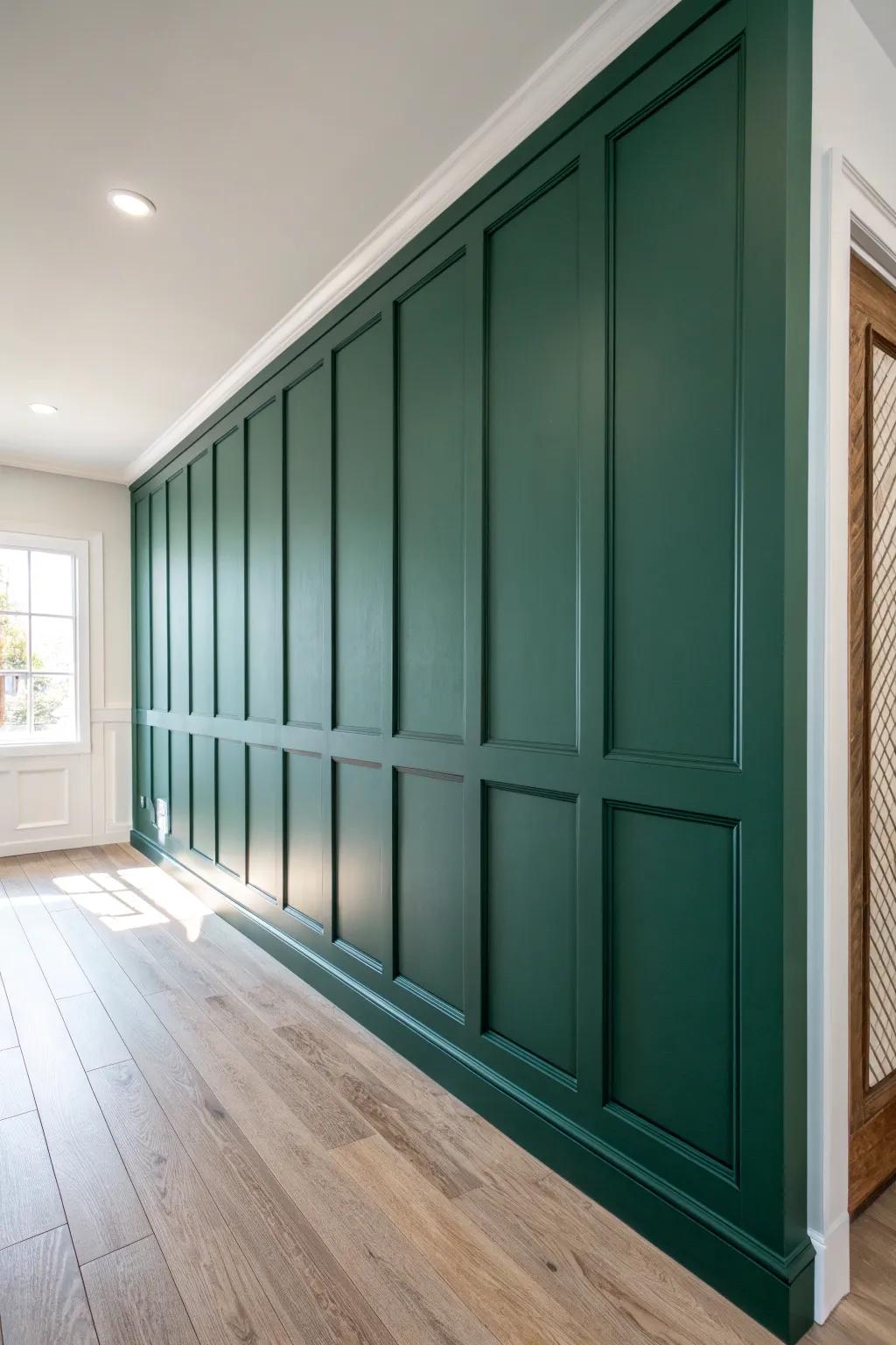 Modern Shaker raised panels in deep emerald—clean lines, handcrafted warmth, minimal yet bold.