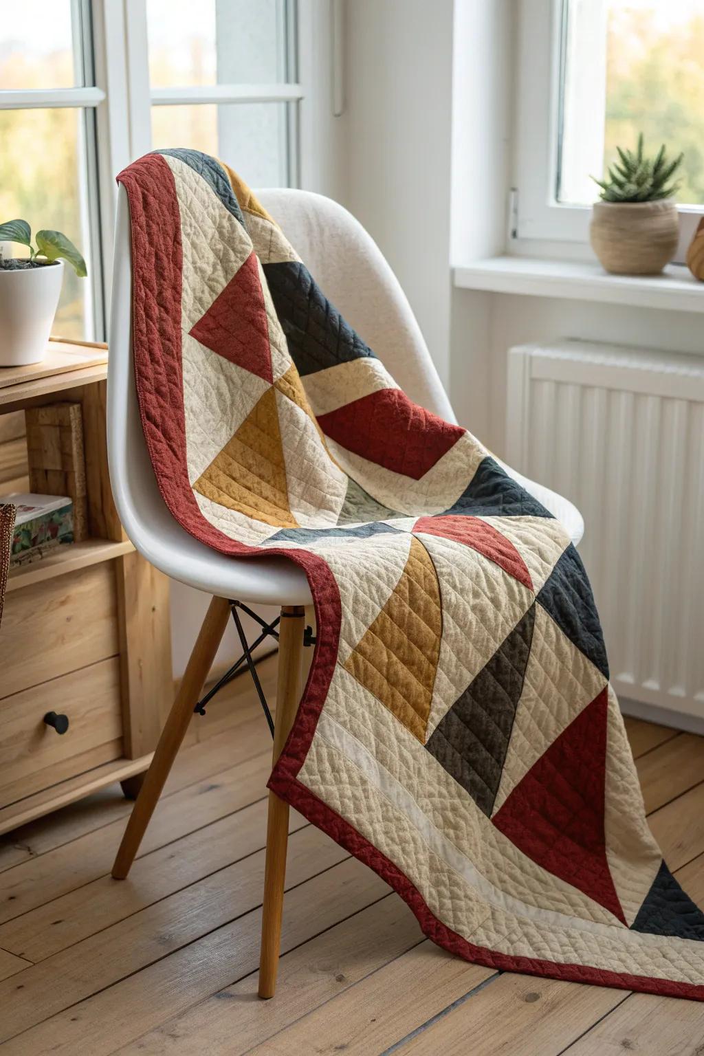 Embrace the art of color with this stunning quilt masterpiece—where bold meets serene in perfect harmony.