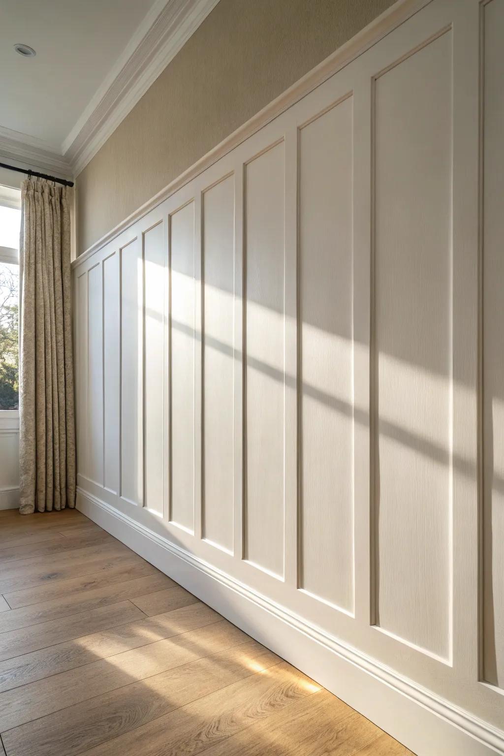 Tall Shaker rectangles stretch upward—an easy way to make low ceilings feel higher.