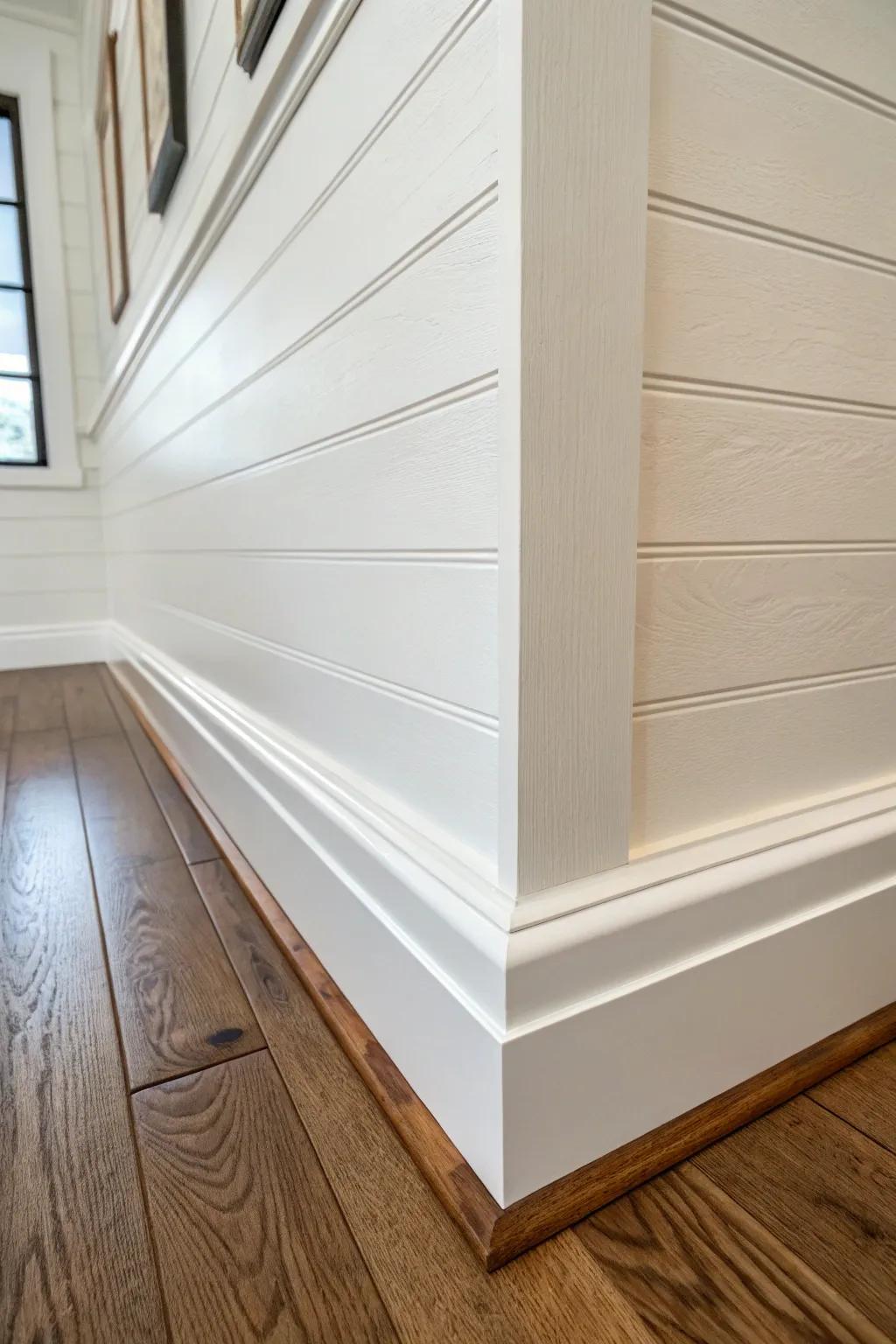 Quarter round turns wonky inside corners into crisp shiplap lines—no gaps, all polish.