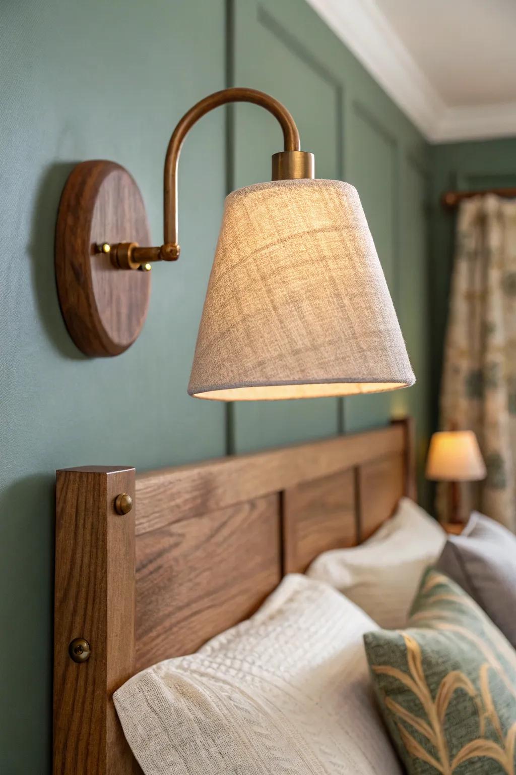 Swap lamps for wall sconces—free up your nightstand and make a small bedroom feel intentional.