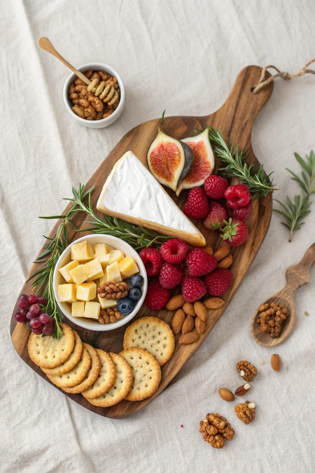Keep crackers in a side bowl so your small cheese board looks full of color and treats.
