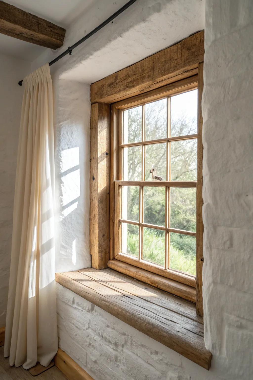 Make small rooms feel grand with oversized windows and chunky wood trim—farmhouse charm.