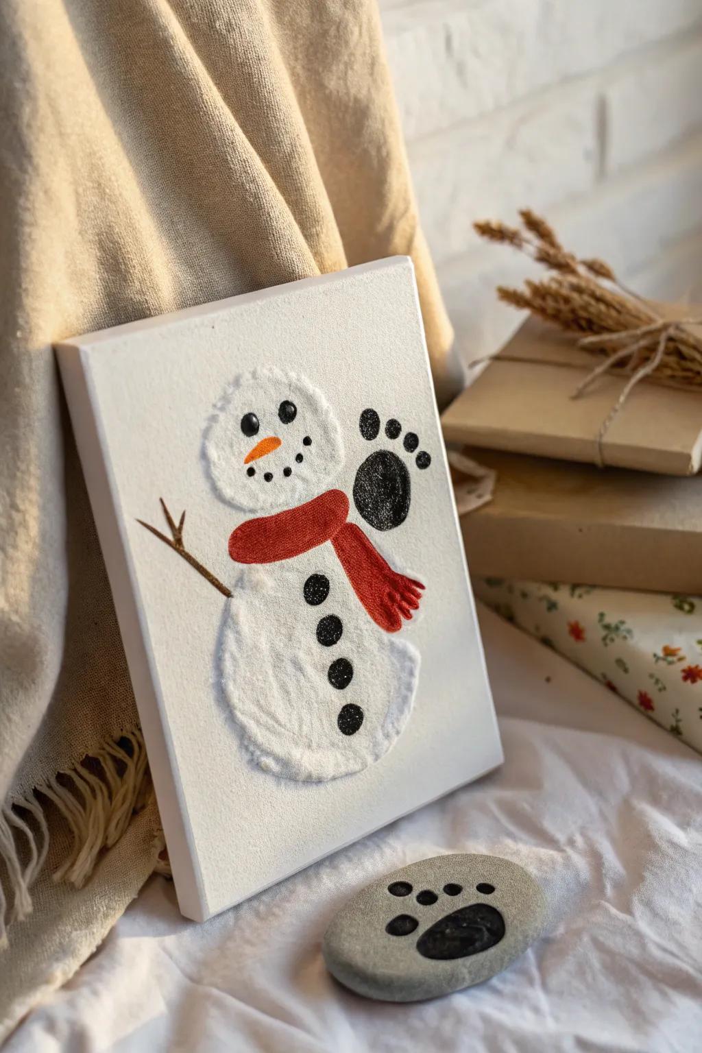 Cherish the magic of little footprints transformed into timeless snowman art. 🎨❄️ #CraftedMemories