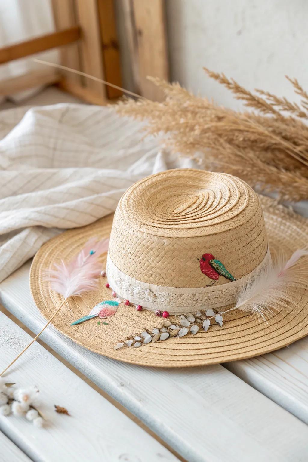 Embrace the charm of spring with a hat that sings of nature's beauty.