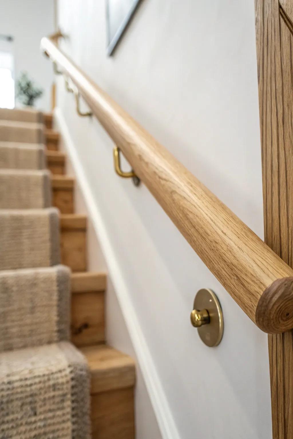 Weekend-ready wall handrail: smooth oak, rounded edges, and a clean Scandinavian look.