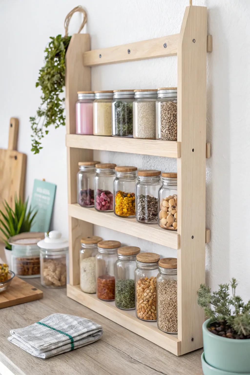 Elevate your storage with style: Discover the simplicity and elegance of a wall-mounted rack for your mason jars.