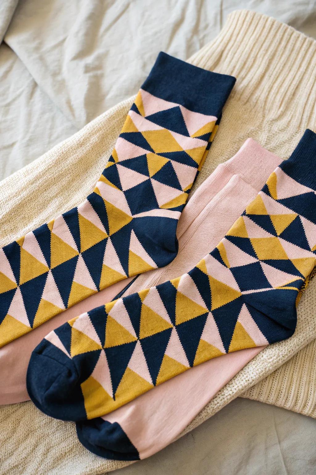 Step into art with these bold geometric socks. A touch of modern minimalism for your feet!