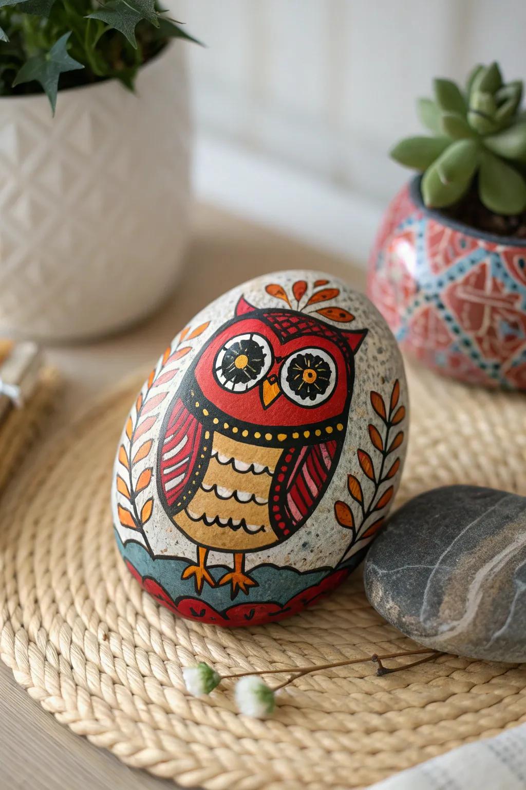 Transform your bookshelf into a charming mini zoo with whimsical owl rock art!