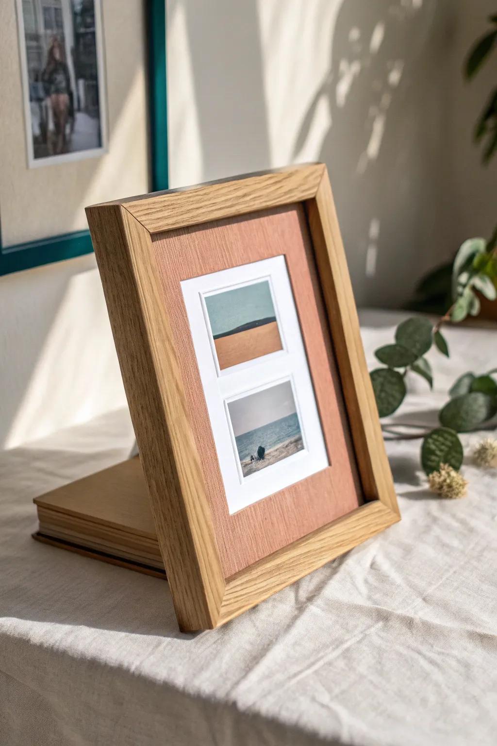 Layered painted mat inserts turn a simple oak frame into a bold, high-end statement.