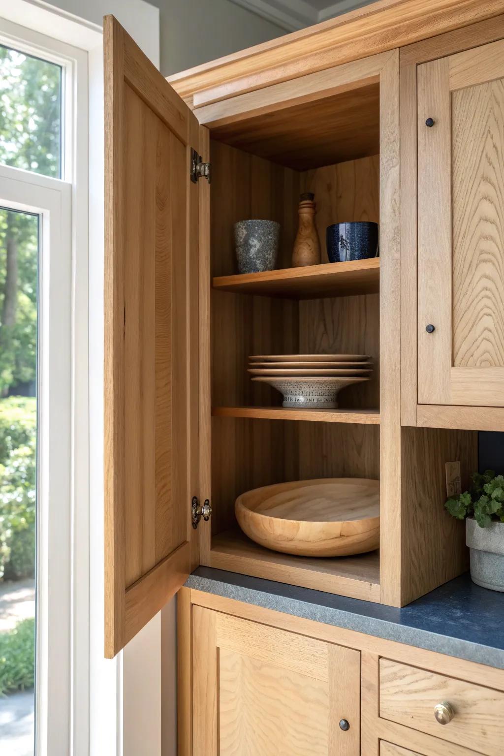 Store just one big, light serving platter in the corner cabinet—no clutter, no buried items.