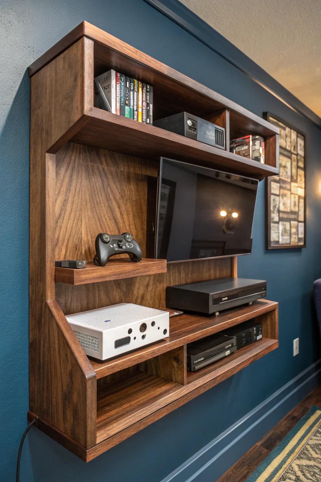 Elevate your gaming setup with a handcrafted shelf that blends style and functionality. #Craftsmanship #GameOn