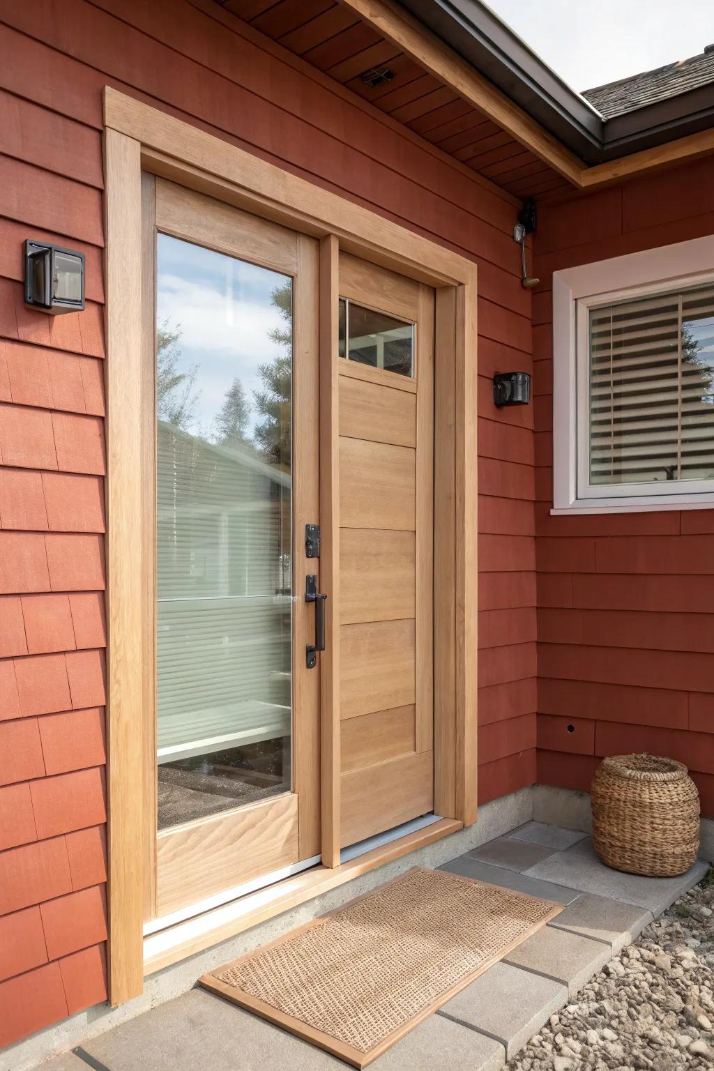 Full-lite walkout door with between-glass blinds—bright daylight and effortless privacy.