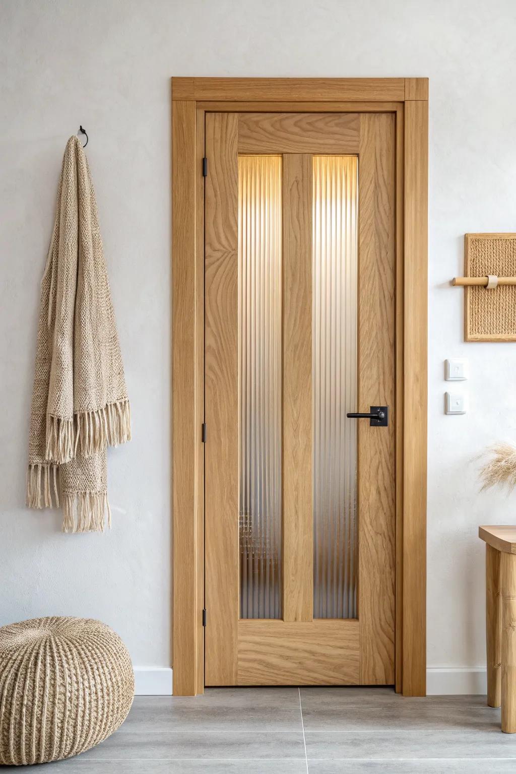 Light oak WC door with reeded glass—soft privacy, bright glow, and an instant luxe feel.