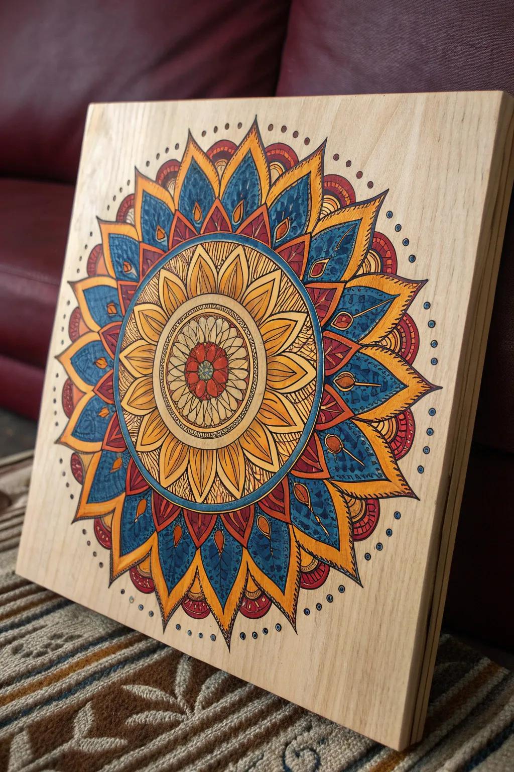 Elevate your space with the mesmerizing allure of mandala wood burning art.