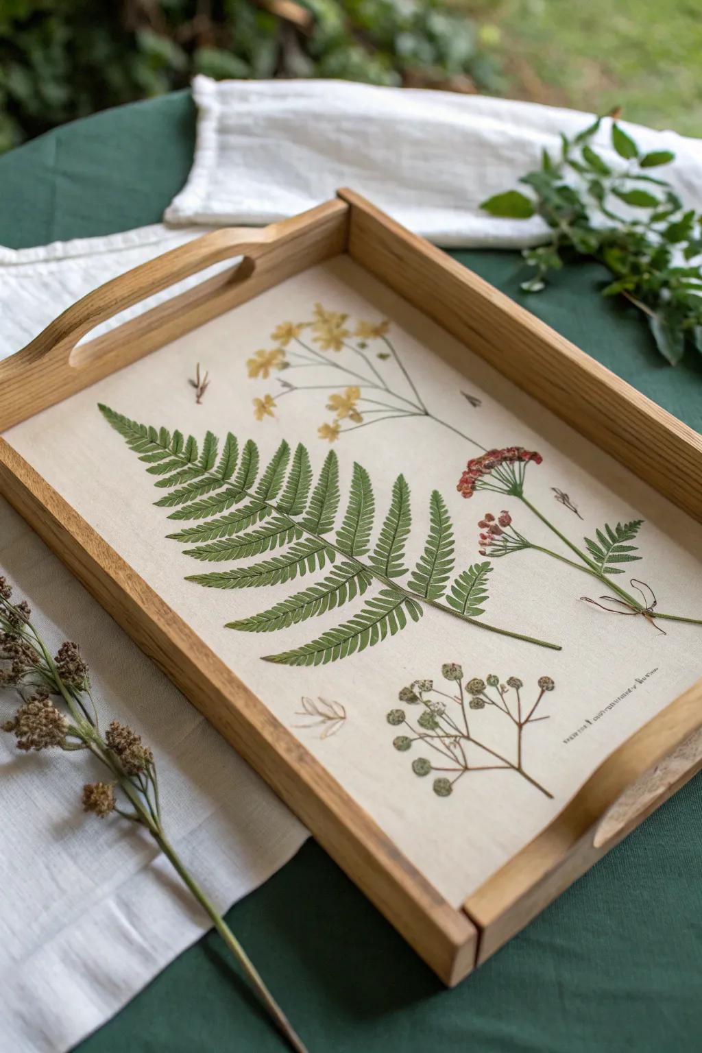Botanical decoupage turns a simple wood tray into a bold, durable farmhouse accent.