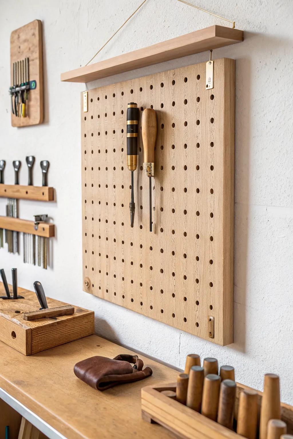 Grab-and-go pegboard perfection: outlined tool spots for effortless, satisfying workshop cleanup.
