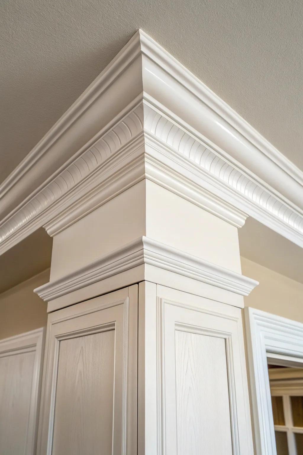 Budget-friendly 3-piece crown: frieze + faux dentil strip + simple crown for a luxe finish.