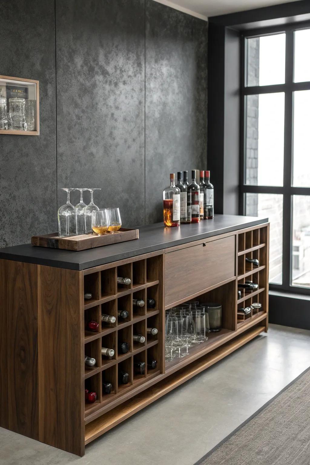 Elevate your space with a bar ledge that combines style with storage. #MultifunctionalMarvel