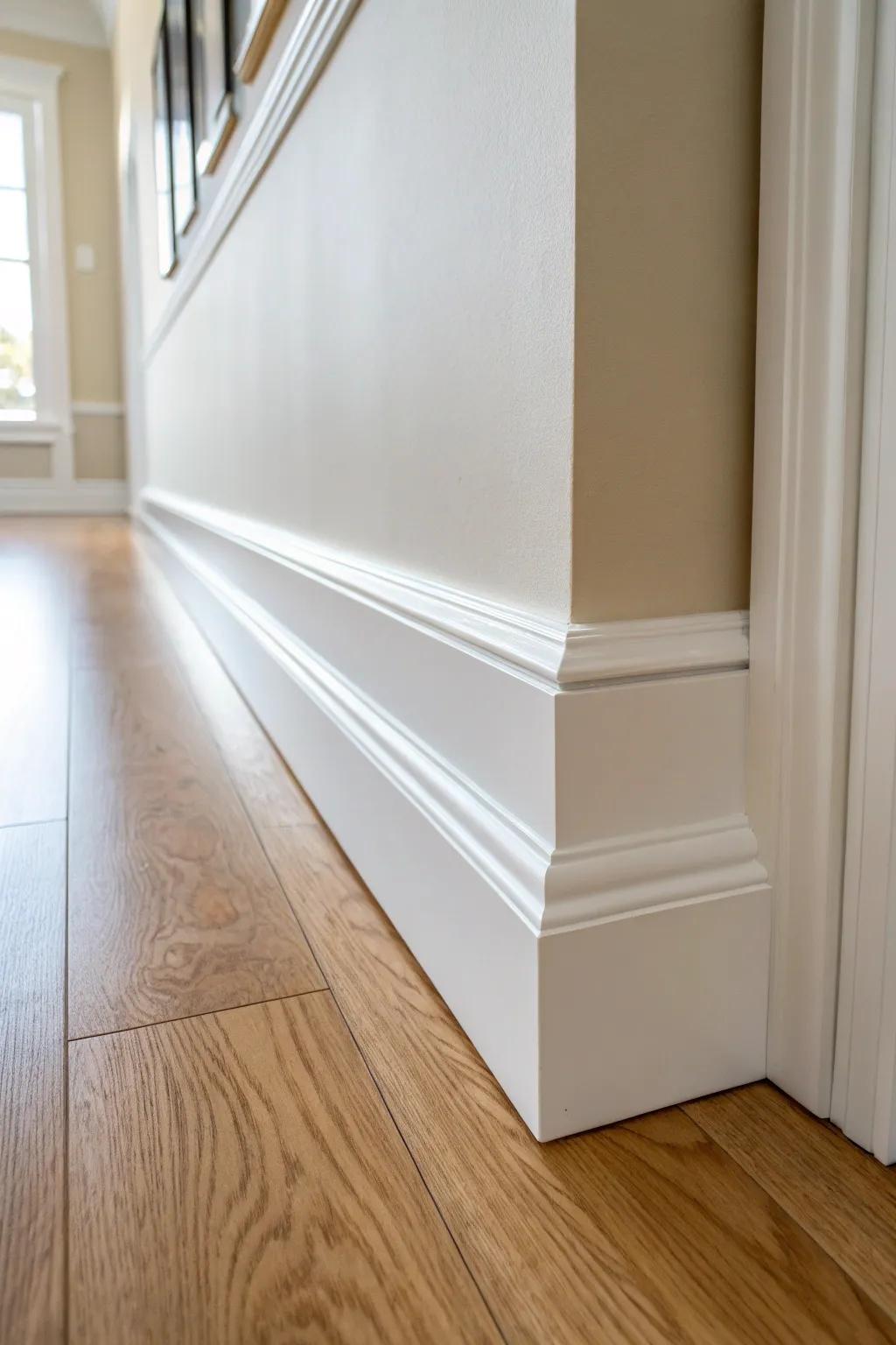 Extra-tall base trim that grounds the room—clean lines, handcrafted feel, instant custom look.
