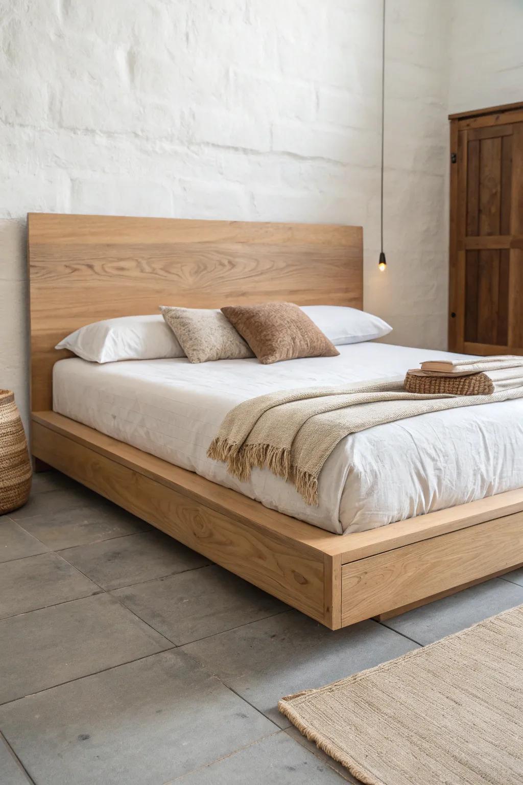 Wall-mounted headboard + simple platform base: a custom look with an easy, clean build.