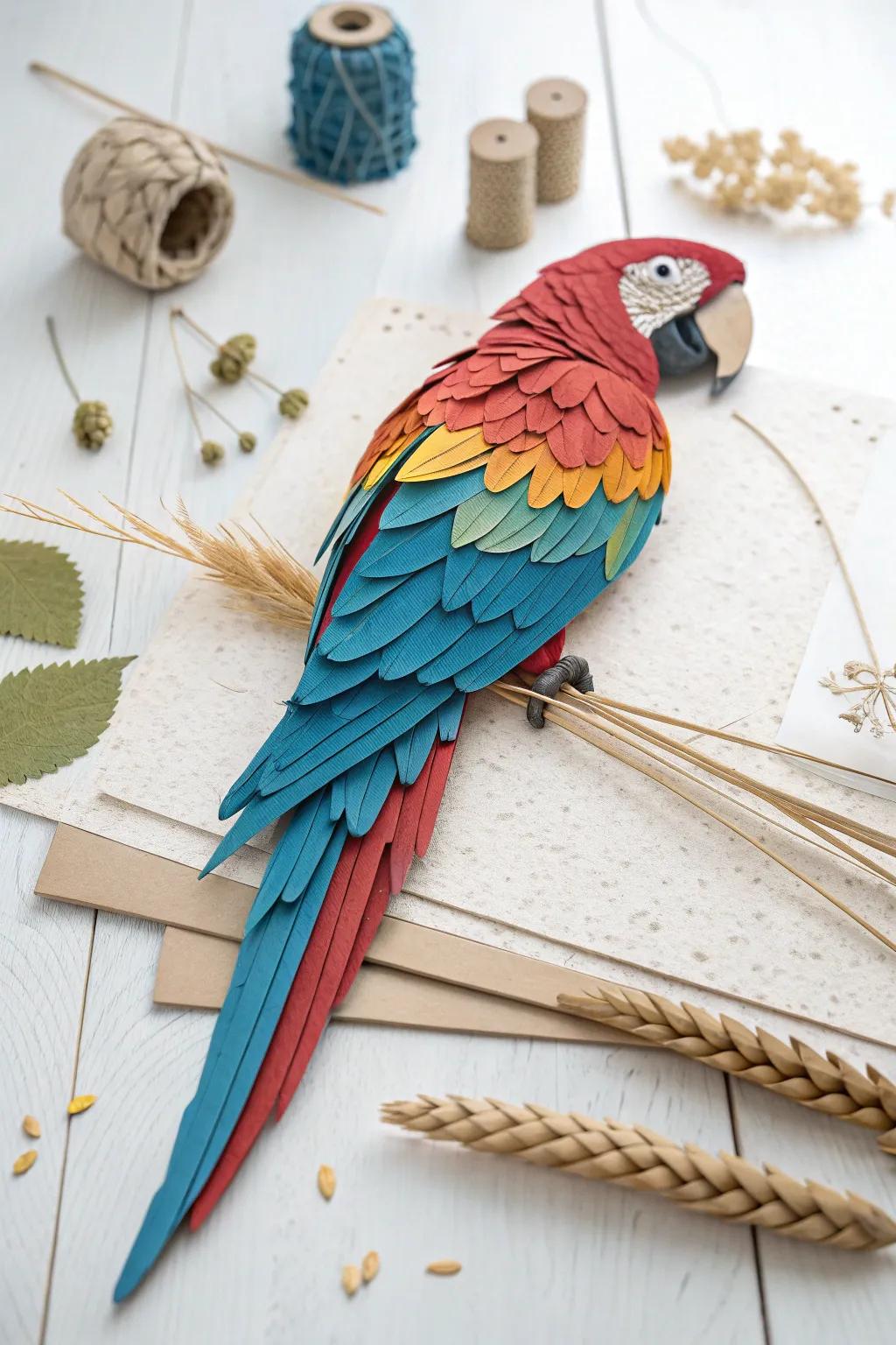 Bring your walls to life with the vibrant elegance of layered paper parrots. Discover the art of three-dimensional collages.