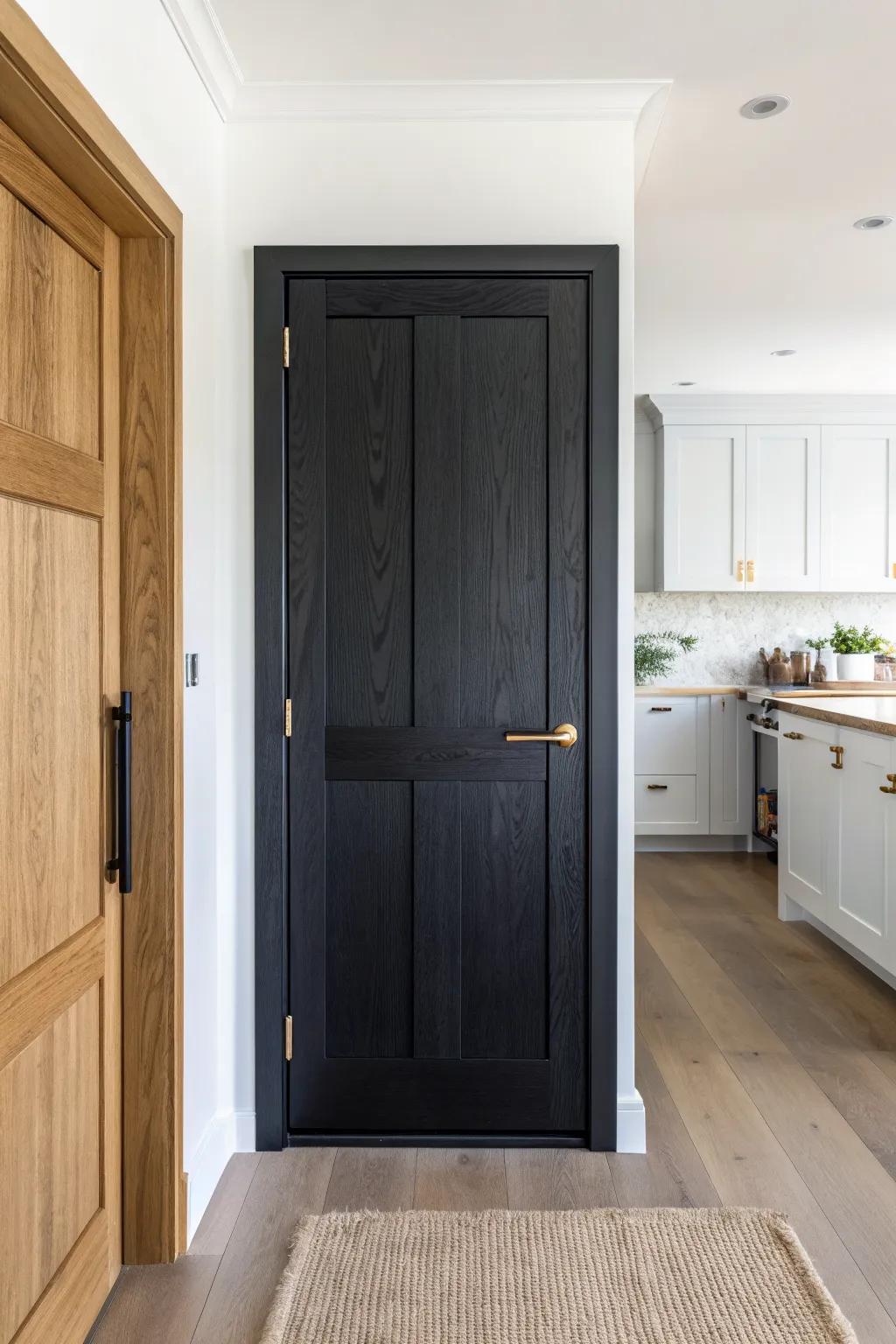 Satin black pantry door: durable, wipe-clean, and softly polished without the plastic shine.