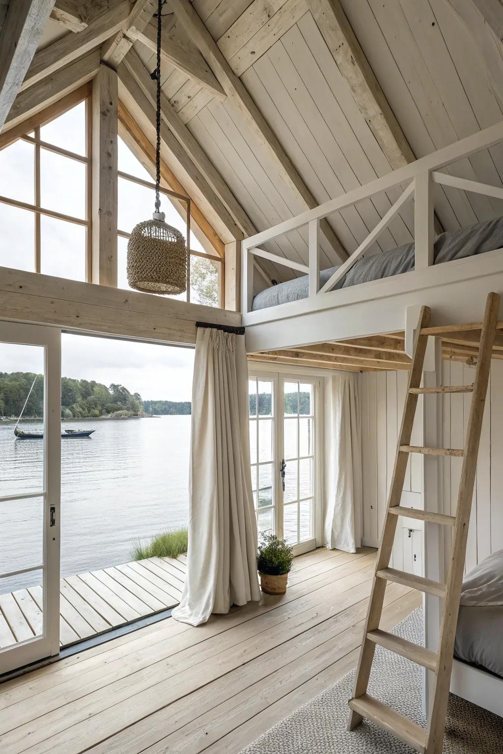 A loft over the slip turns simple boat storage into a bright, handcrafted retreat.