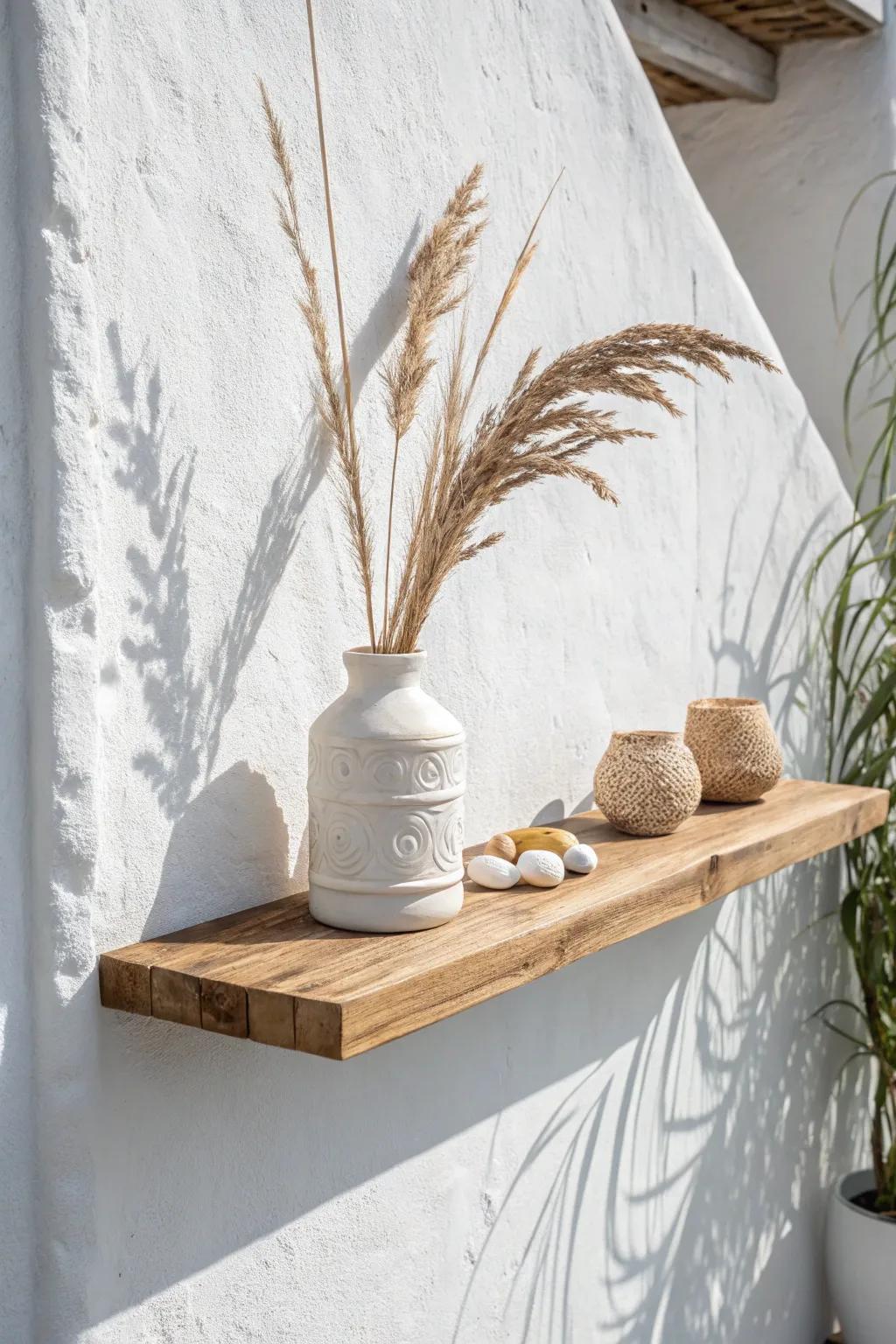 Pale wood floating shelf for effortless boho beach vibes—clean, airy, and beautifully handcrafted.