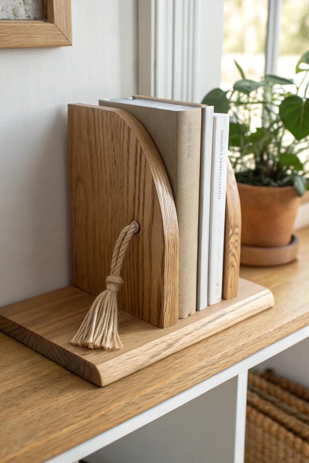 A clean oak dado-slot bookend that “parks” books neatly—minimal, warm, and handmade.