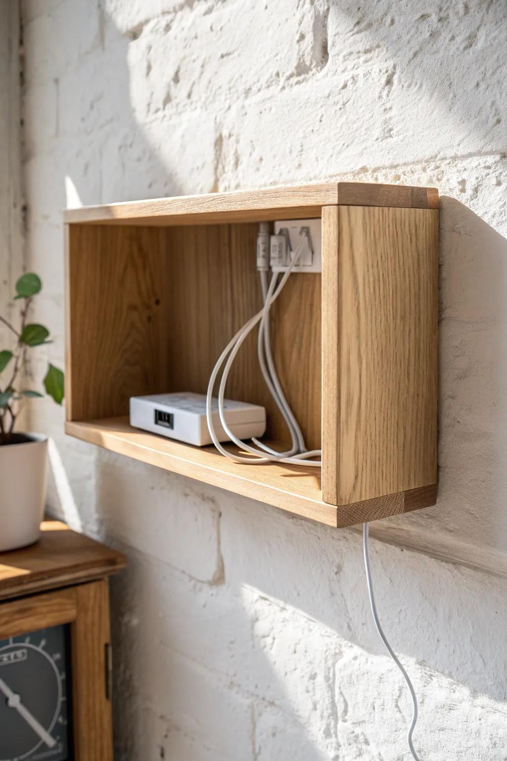 Open cubby box shelf that hides your cable box while keeping cords easy to access.