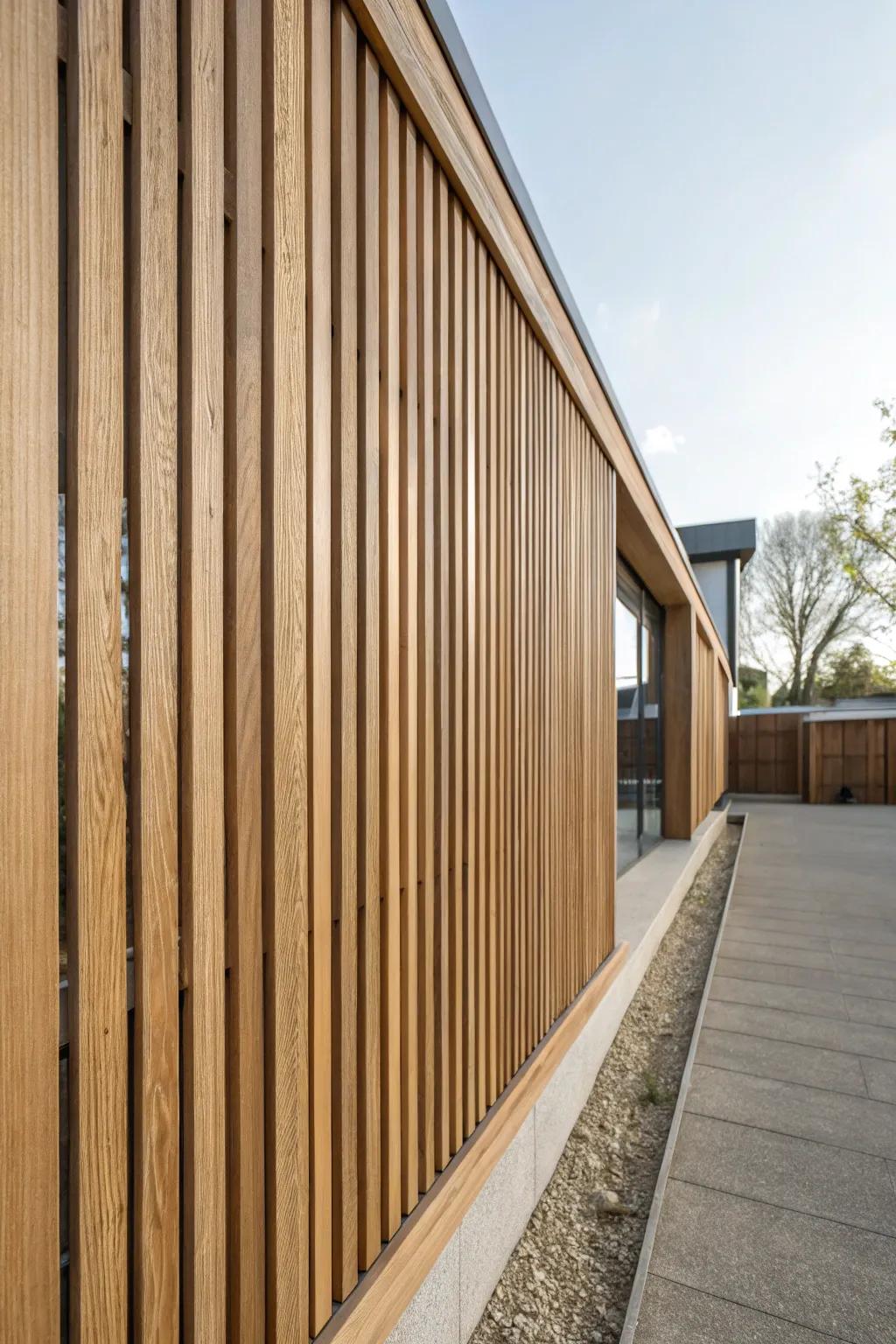 Alternating slats add depth and privacy—simple boards, surprisingly strong sightline blocking.