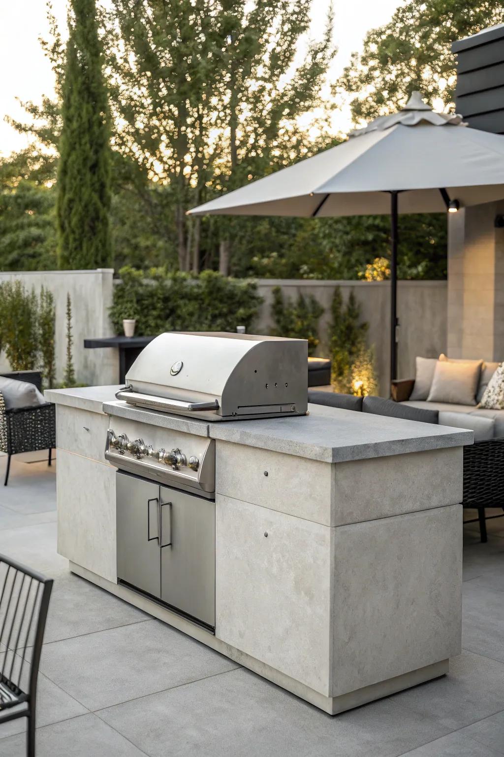 Elevate your outdoor space with the elegance of a minimalist concrete grill.