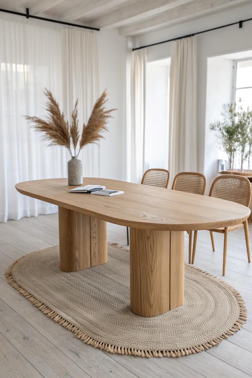Racetrack conference table: rounded ends for smoother circulation and a softer modern look.