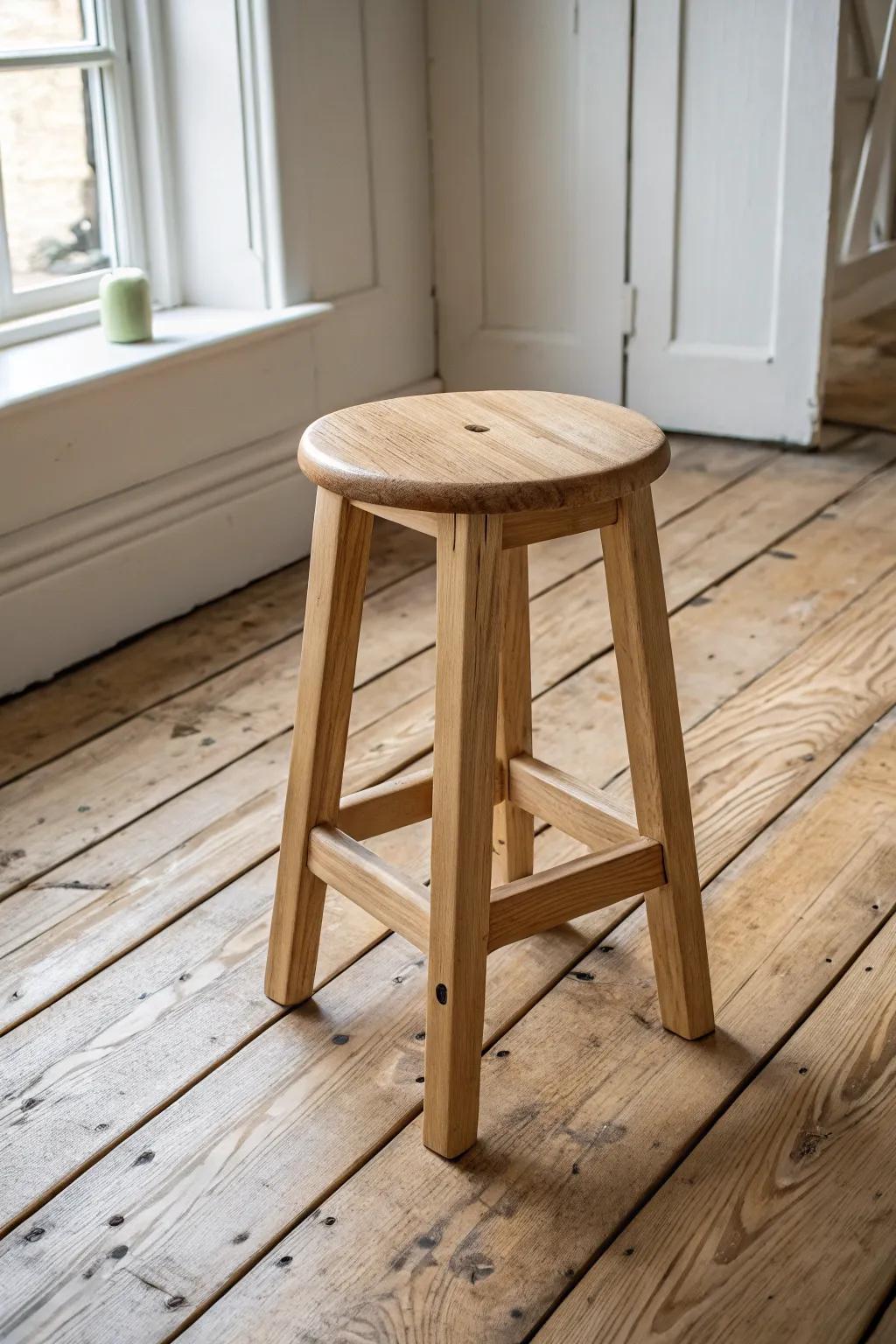 Distressed wood-look planks: cottage charm that hides paw prints and daily wear with ease.