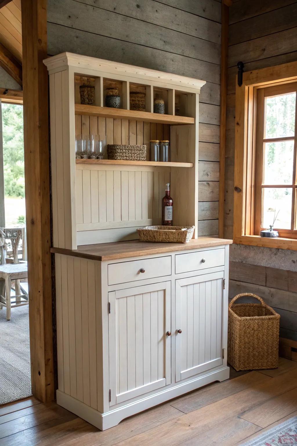 Cozy country bar with a light planked back wall—simple, warm, and beautifully handmade.