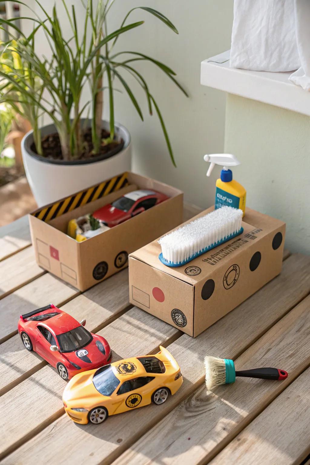 Transform ordinary shoe boxes into a whimsical car wash for endless fun and creativity!