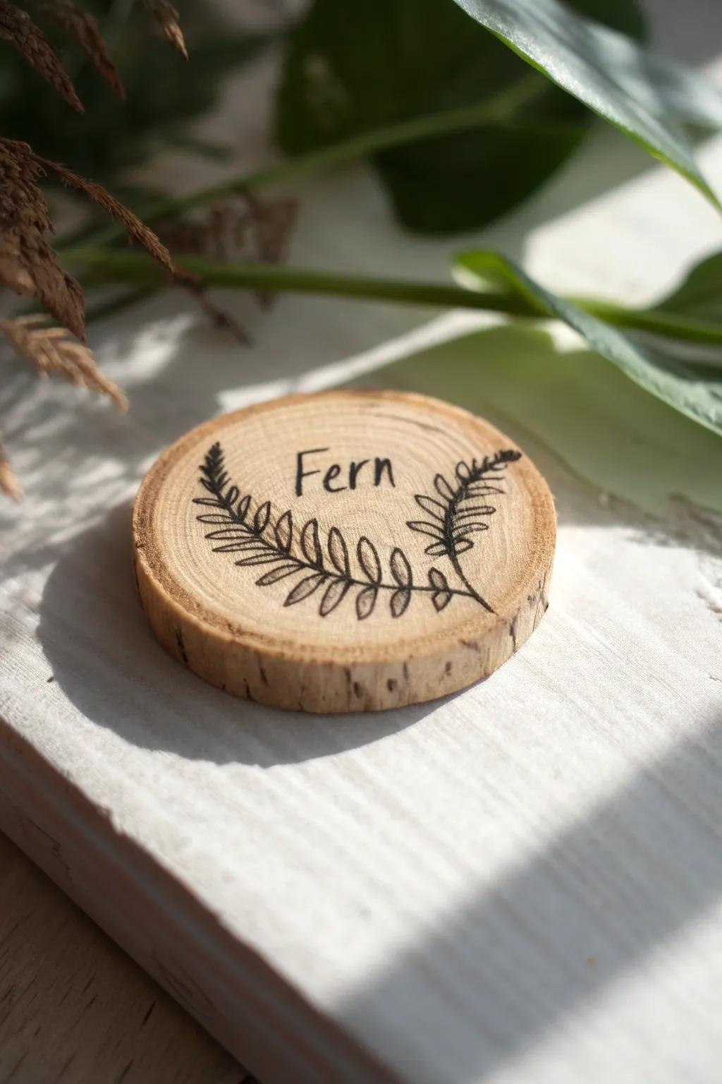Mini wood slice magnet with a simple botanical sketch—sweet, minimal, and made from scraps.