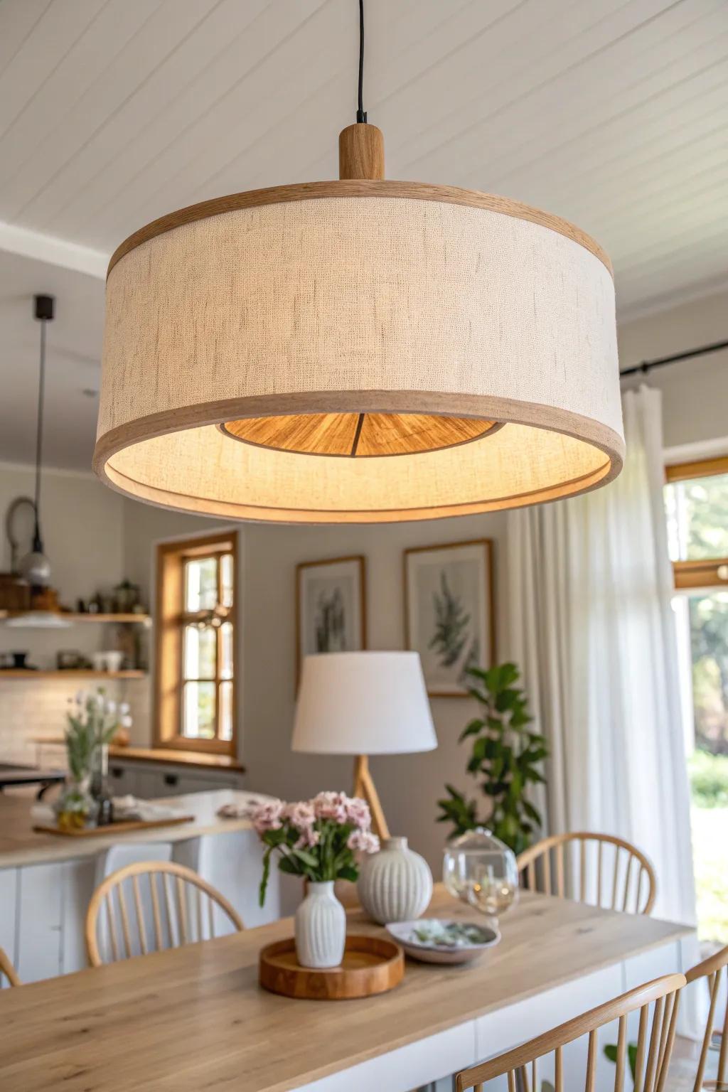 Elevate your space with a touch of DIY elegance: a simple drum shade crafted from fabric and an embroidery hoop adds warmth and charm to any room.