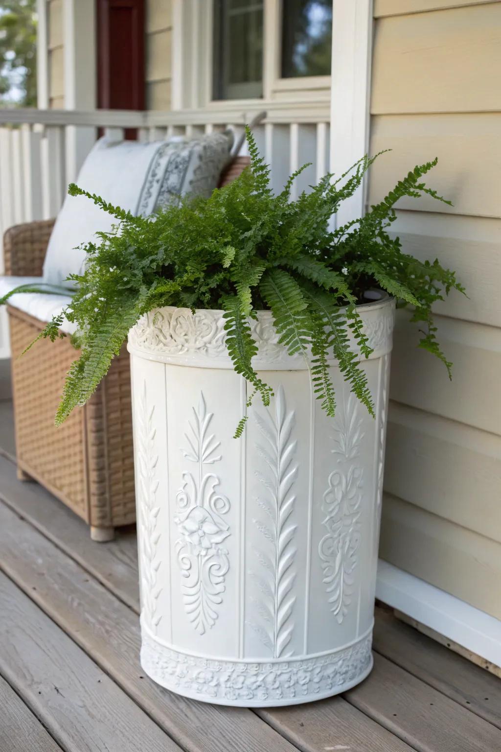 From Waste to Wonder: Transform your trash can into a chic planter for a touch of green elegance!